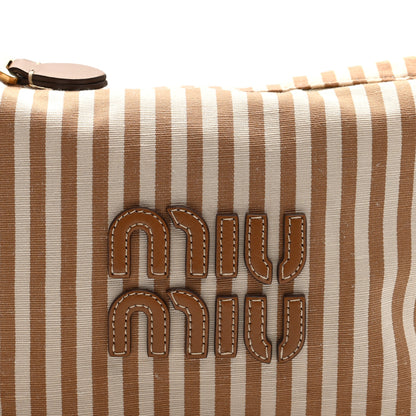 Miu Miu Cotton Linen Calfskin Striped Mini Spirit Cire Bag Tan Caramel 7 of 9