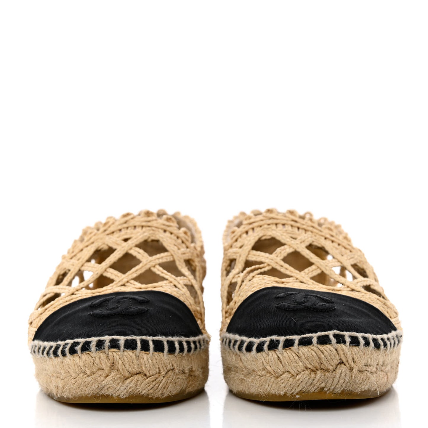 Raffia Fabric CC Espadrilles 38 Beige Black