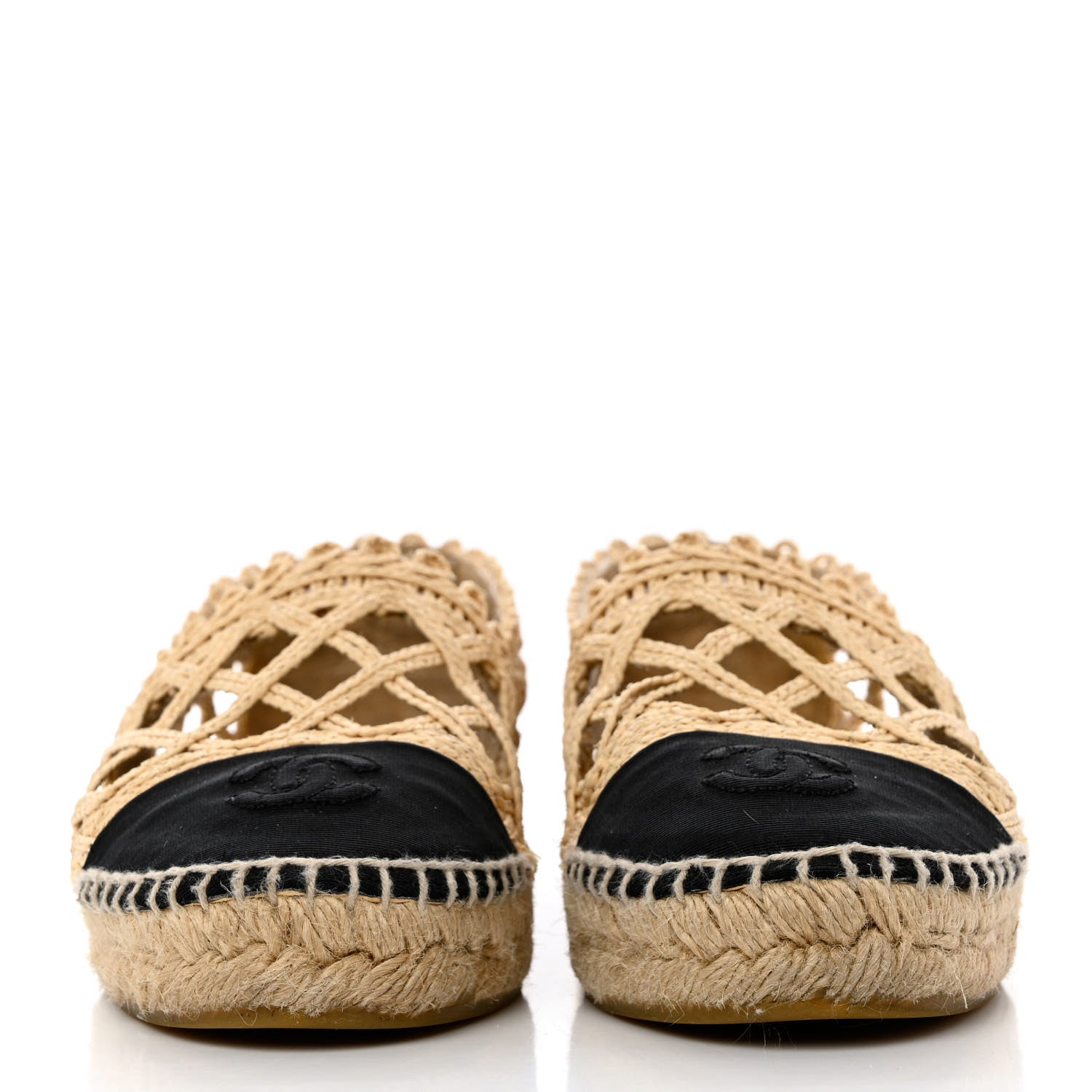 Chanel Raffia Fabric CC Espadrilles 38 Beige Black 2 of 14