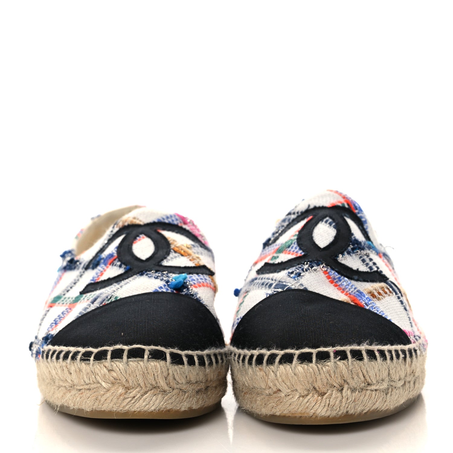 Chanel Tweed Grosgrain CC Espadrilles 39 White Blue Pink Green Black 2 of 8