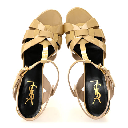 Saint Laurent Patent Calfskin Tribute 75 Platform Sandals 37.5 Nude Powder 2 of 10