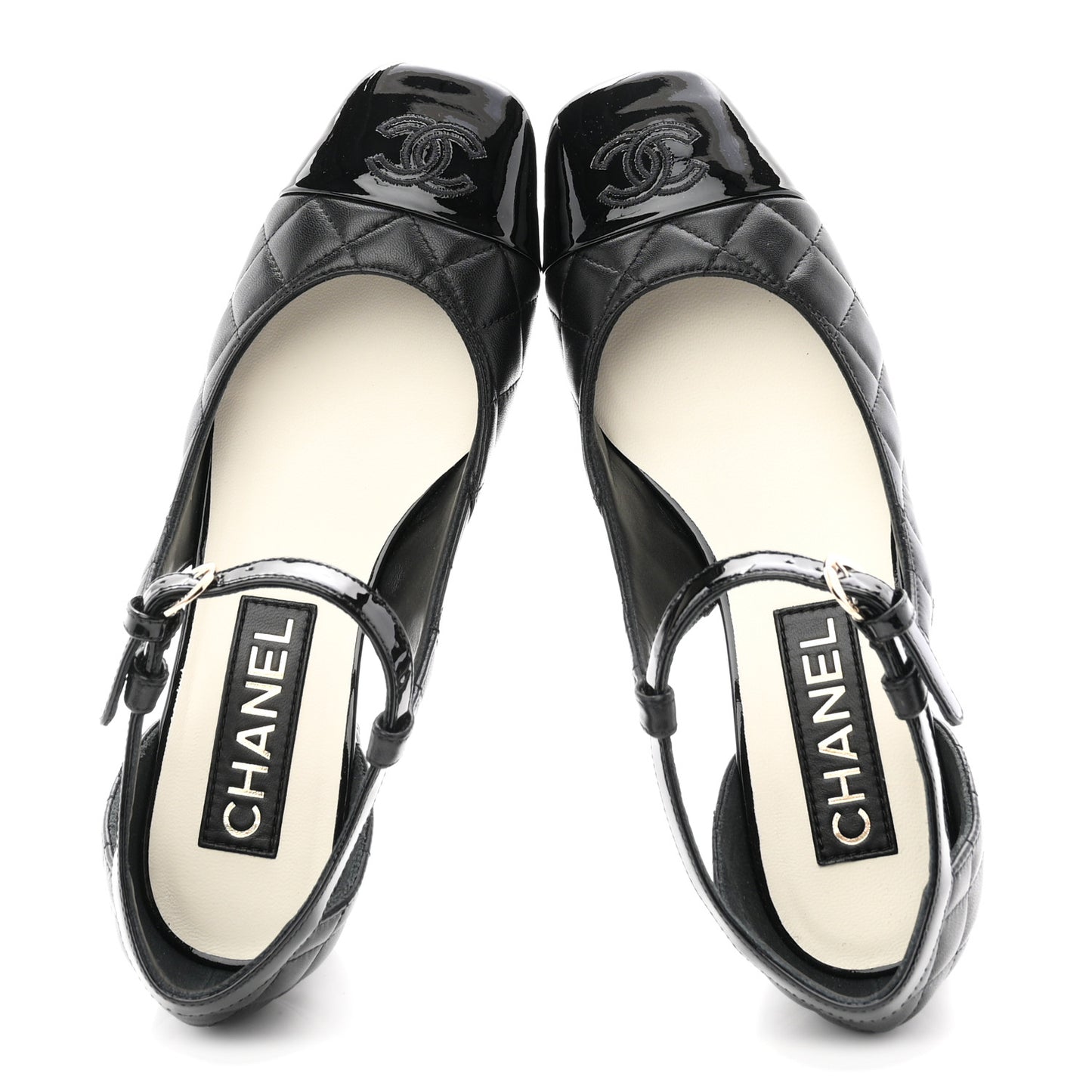 Lambskin Patent Quilted Cap Toe Mary Jane Flats 36 Black