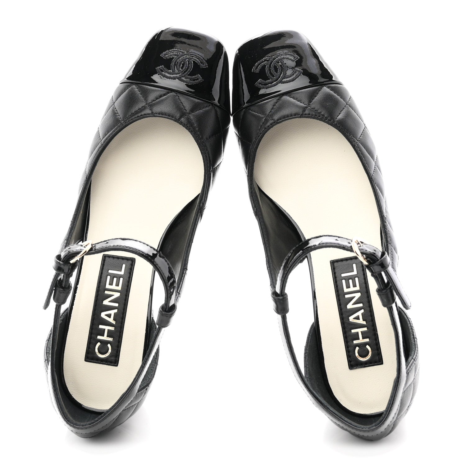 Chanel Lambskin Patent Quilted Cap Toe Mary Jane Flats 36 Black 2 of 10