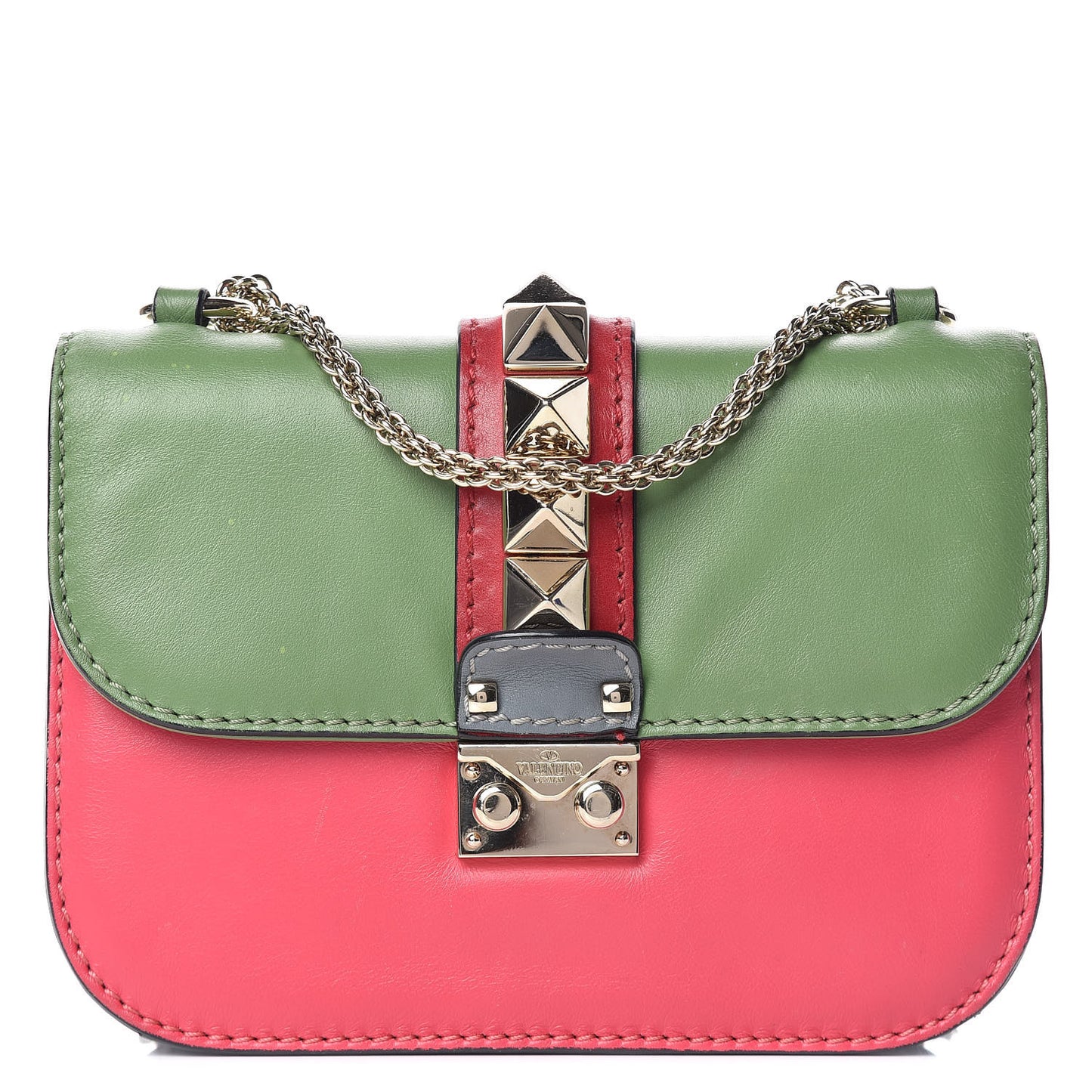 Vitello Small Glam Lock Rockstud Flap Green Deep Rose Grey Scarlet