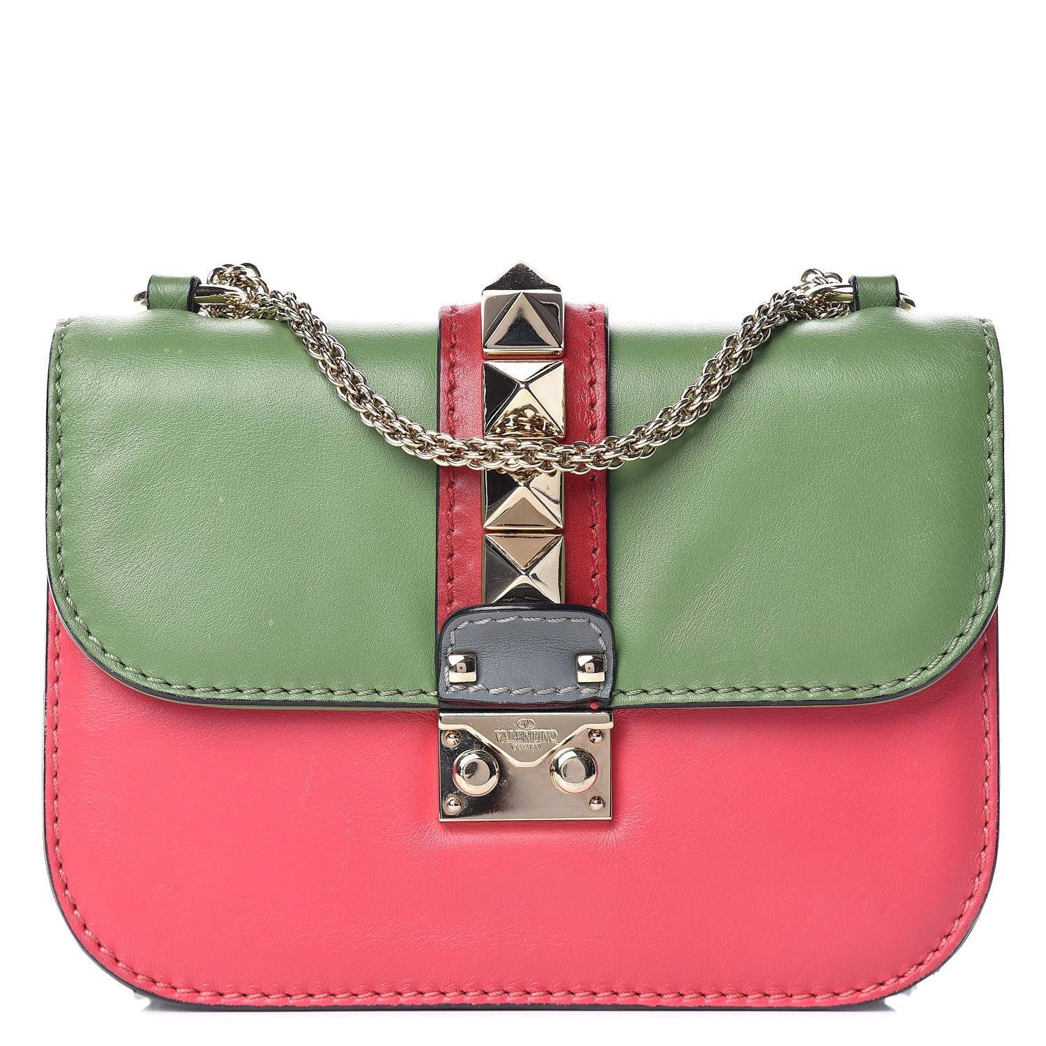 Valentino Garavani Vitello Small Glam Lock Rockstud Flap Green Deep Rose Grey Scarlet 1 of 12