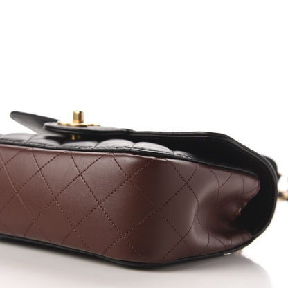 Chanel Calfskin Quilted Small Strap Into Flap Bag Black Brown 7 of 10
