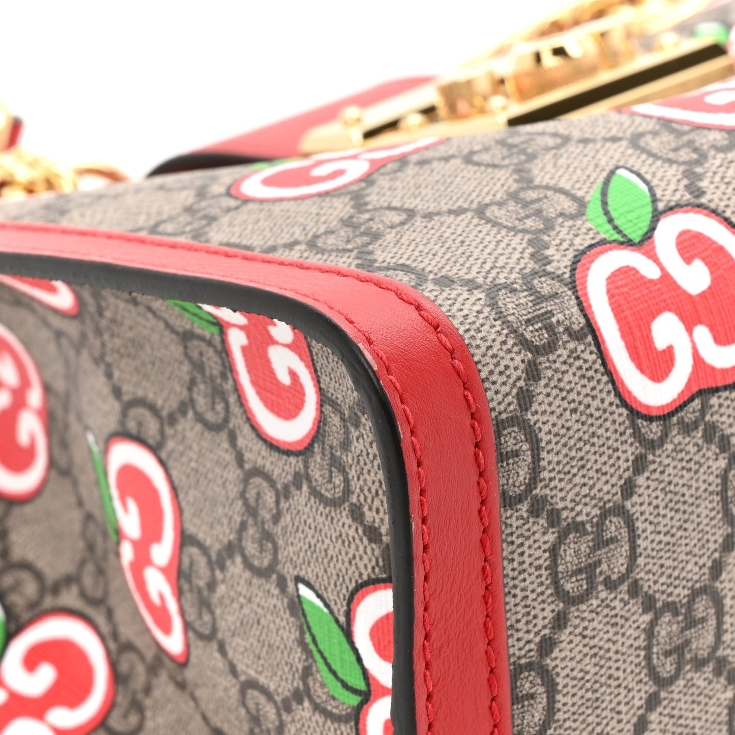 GG Supreme Monogram Apple Small Padlock Tote Beige Multicolor Lobster Red