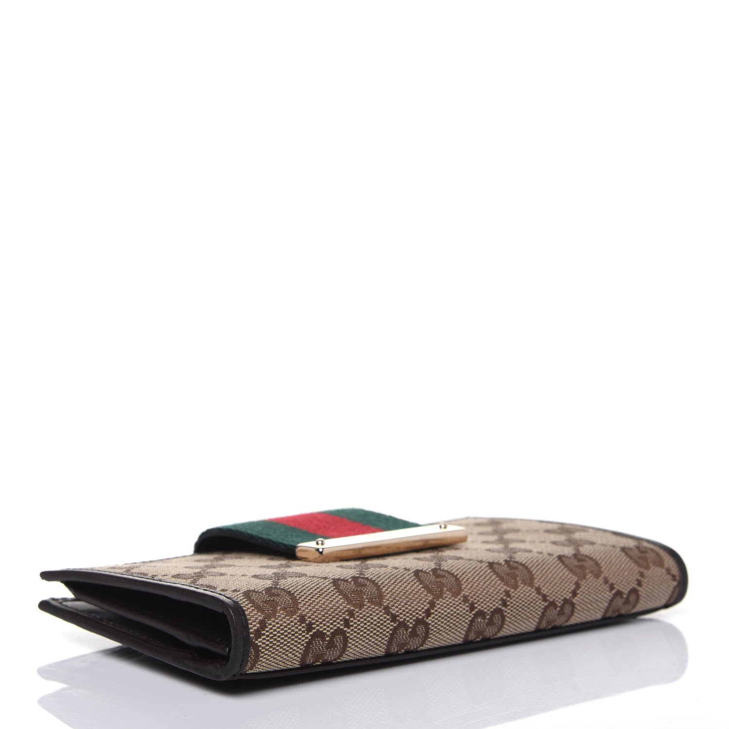 Gucci Monogram Calfskin Ladies Web Continental Wallet Beige Ebony Cocoa 4 of 14