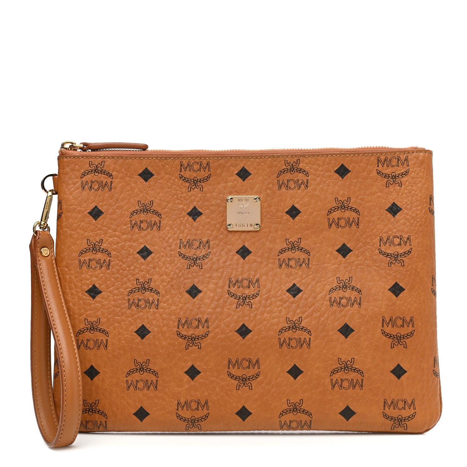 MCM Visetos Stark Wristlet Pouch Cognac 1 of 7