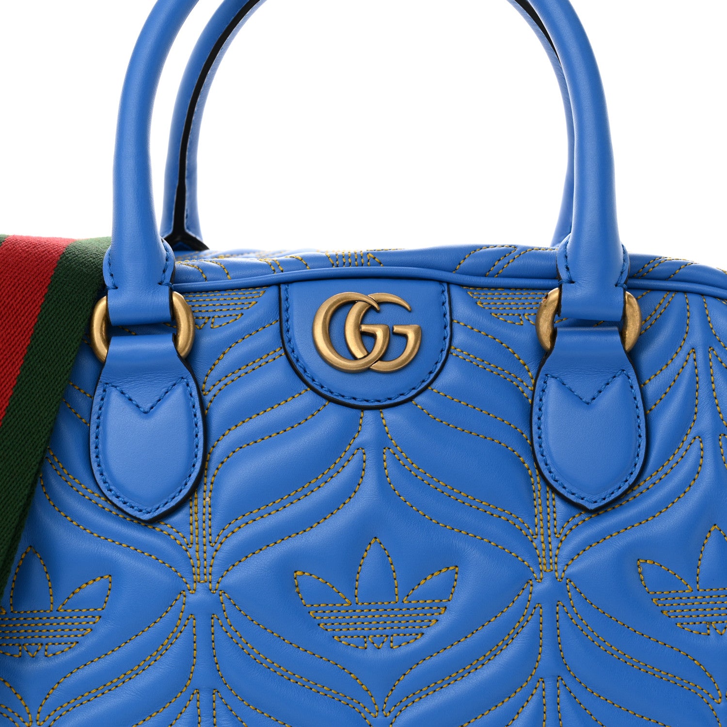 Gucci X ADIDAS Calfskin Trefoil Web GG Marmont Medium Duffle Bag Blue 8 of 11
