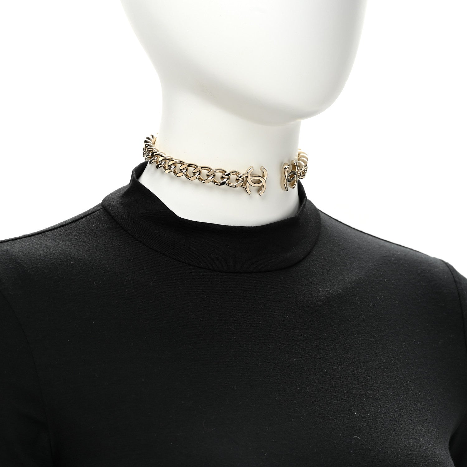 Chanel Metal CC Chain Link Choker Necklace M Gold 2 of 4