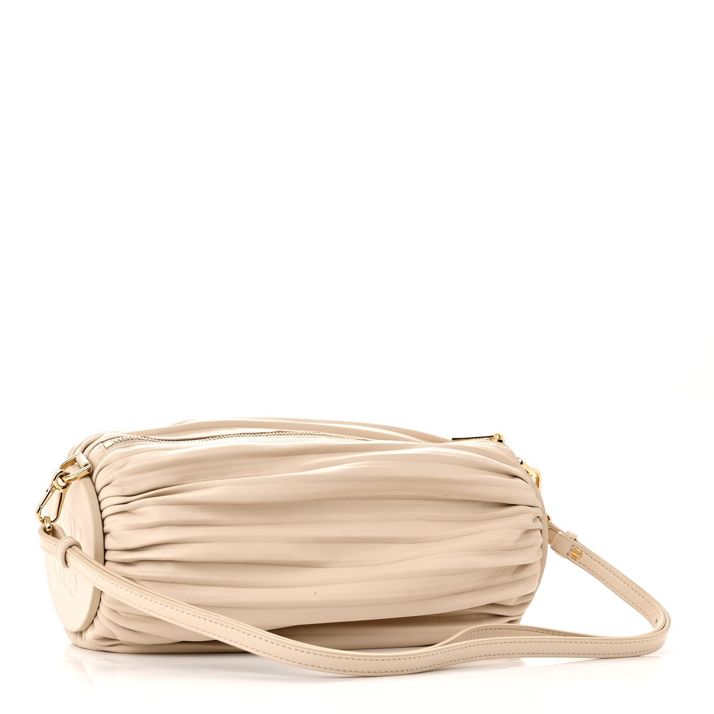 Lambskin Pleated Bracelet Pouch Shoulder Bag White