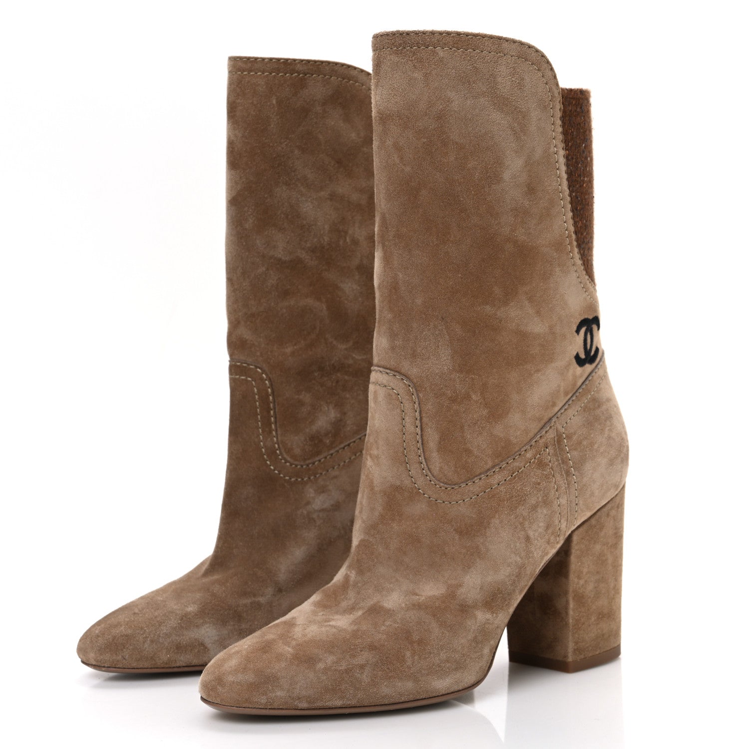 Chanel Suede Calfskin Fabric Short Boots 36 Brown 5 of 11