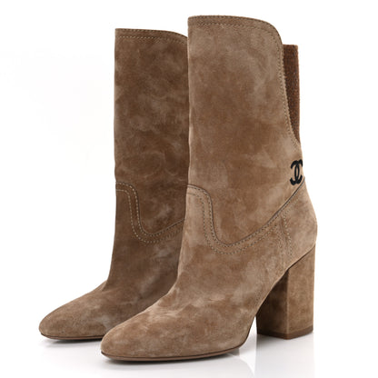 Chanel Suede Calfskin Fabric Short Boots 36 Brown 5 of 11