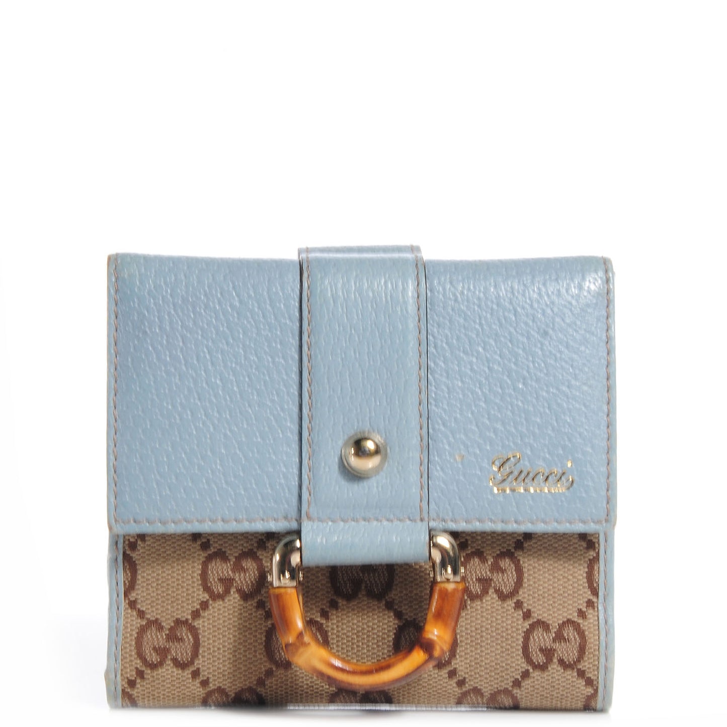 Leather Bamboo D Ring Compact Wallet Blue