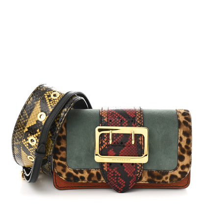 Burberry Calfskin Suede Watersnake Print Pony Hair Small Madison Buckle Bag Tan Multicolor 1 of 13