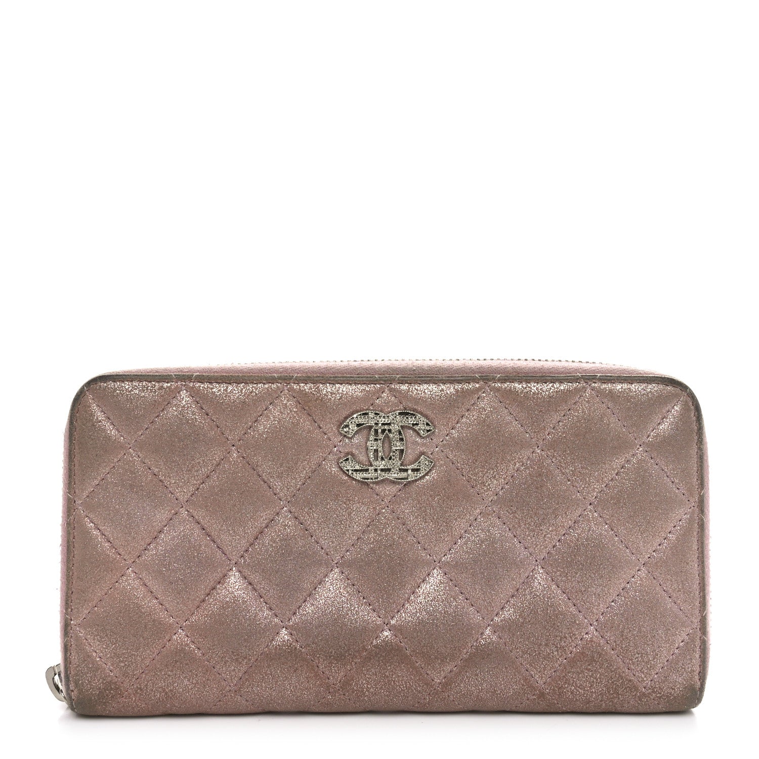 Chanel Iridescent Calfskin Quilted Large Gusset Zip Around Wallet Pink 1 of 11