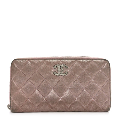 Chanel Iridescent Calfskin Quilted Large Gusset Zip Around Wallet Pink 1 of 11