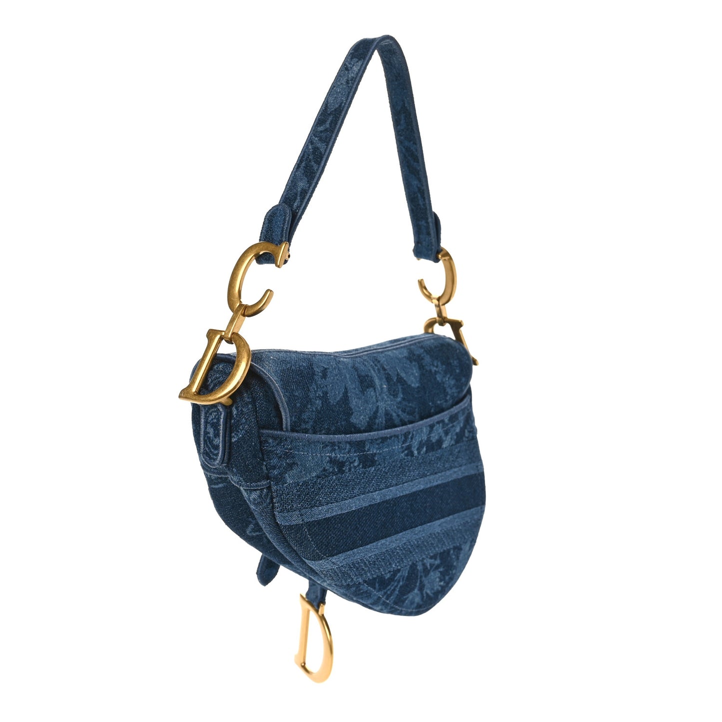 Denim Flowers Embroidered Saddle Bag Blue
