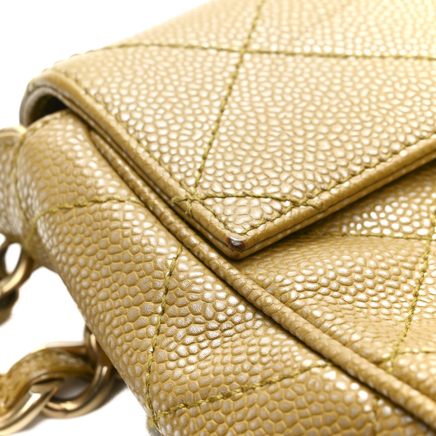 Metallic Caviar Quilted Medium Single Flap Beige