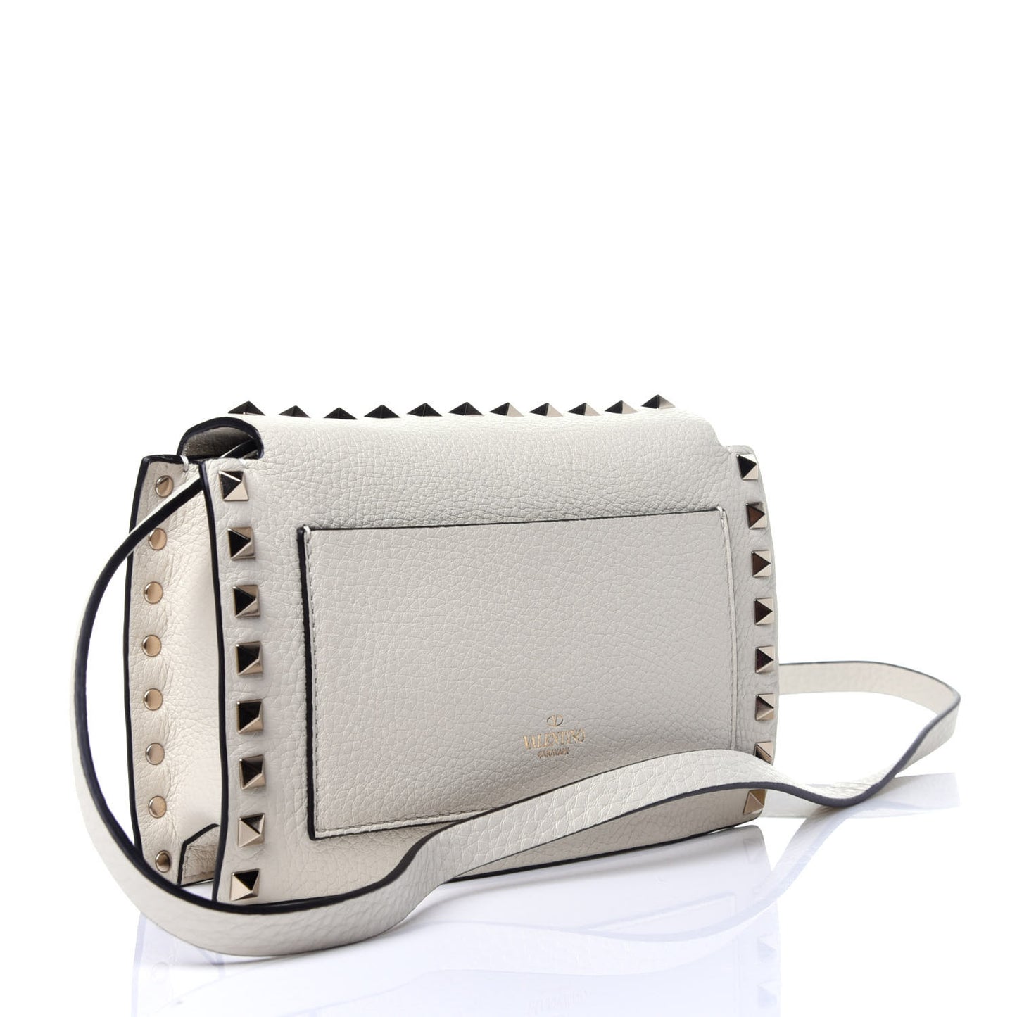 Pebbled Calfskin Small Rockstud Overlay Flap Shoulder Bag Light Ivory