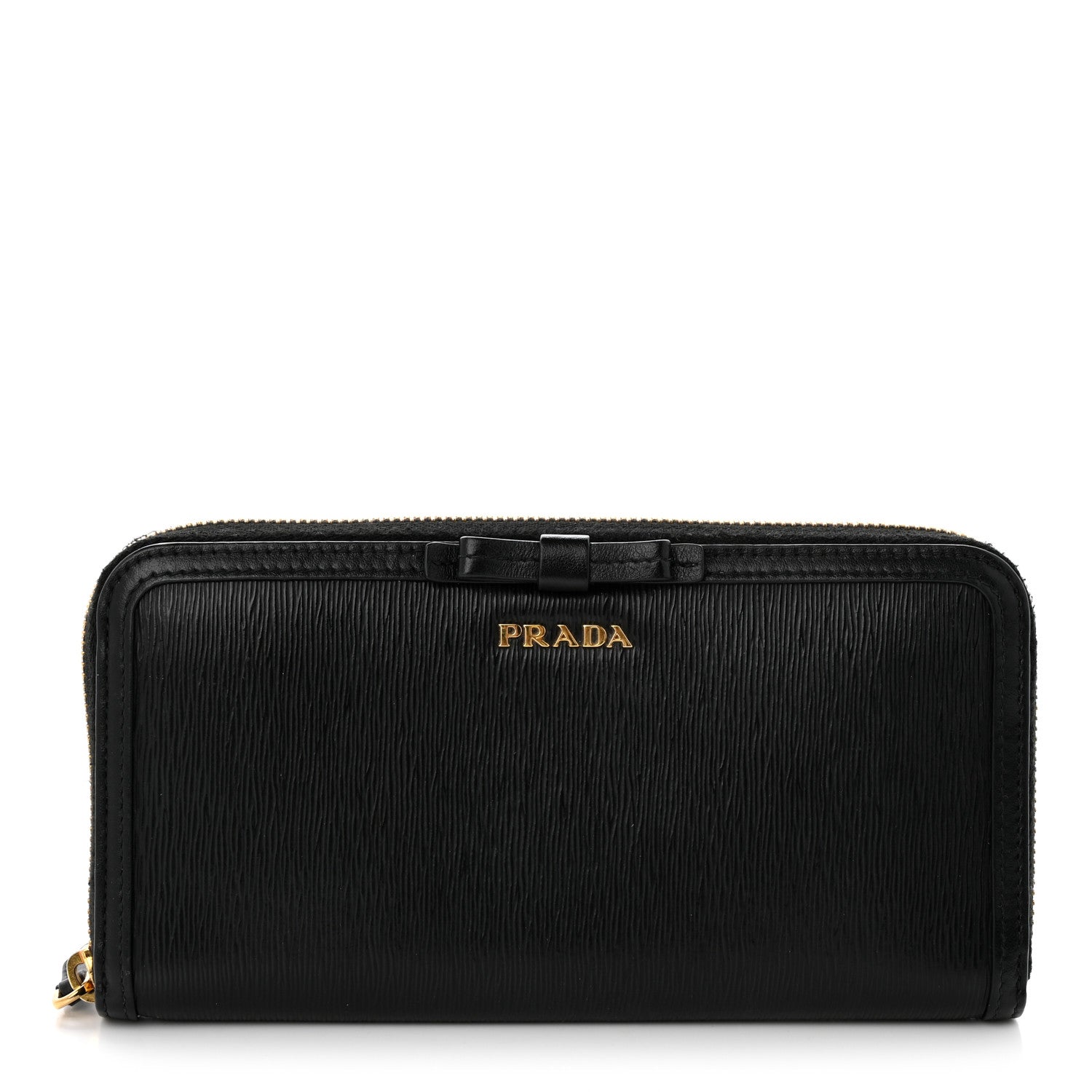 Prada Vitello Move Bow Zip Around Wallet Black 1 of 10