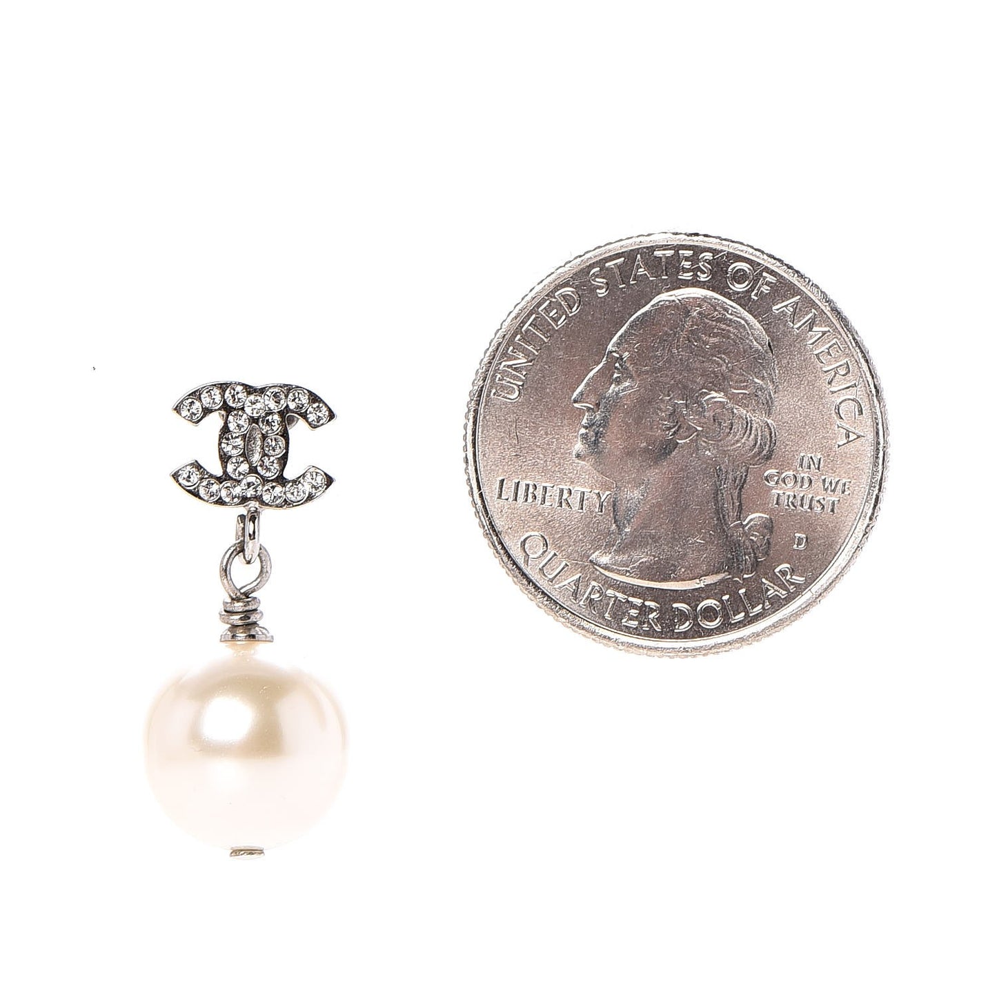 Crystal Pearl CC Drop Earrings Silver