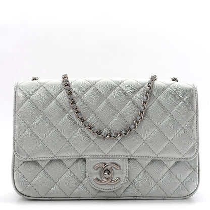 Chanel Metallic Caviar Quilted Medium CC Slide Flap Silver 1 of 27