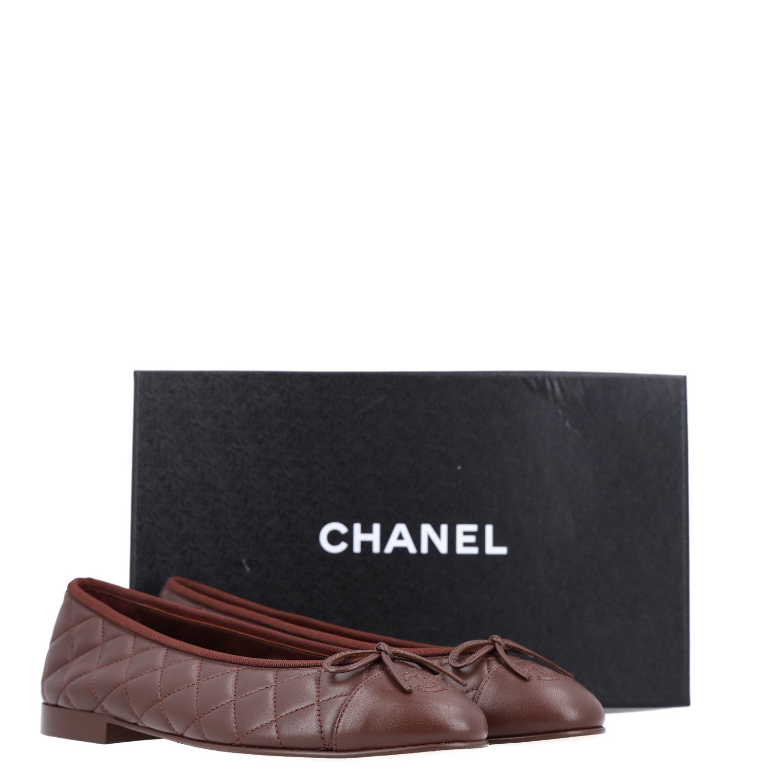 Chanel Lambskin Quilted CC Cap Toe Ballerina Flats 39.5 Dark Brown 9 of 9