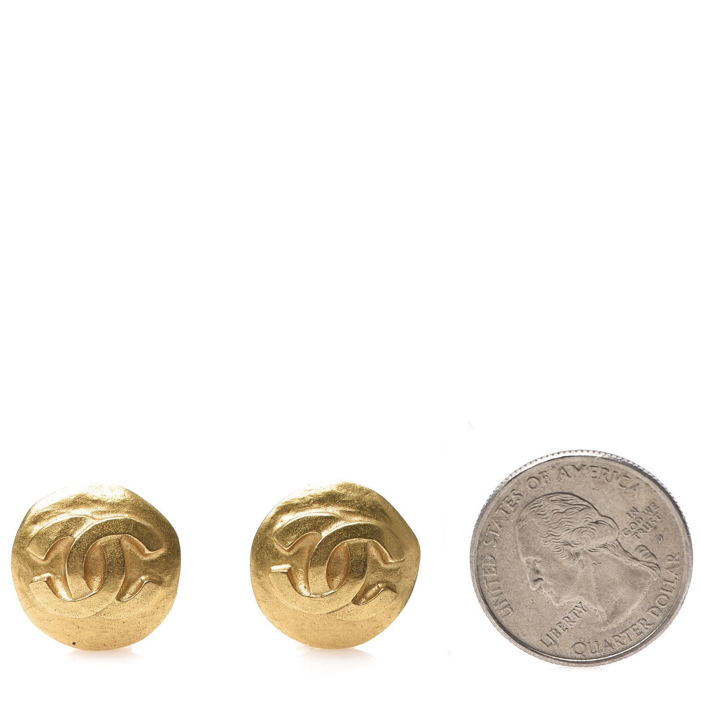 CC Button Clip On Earrings Gold