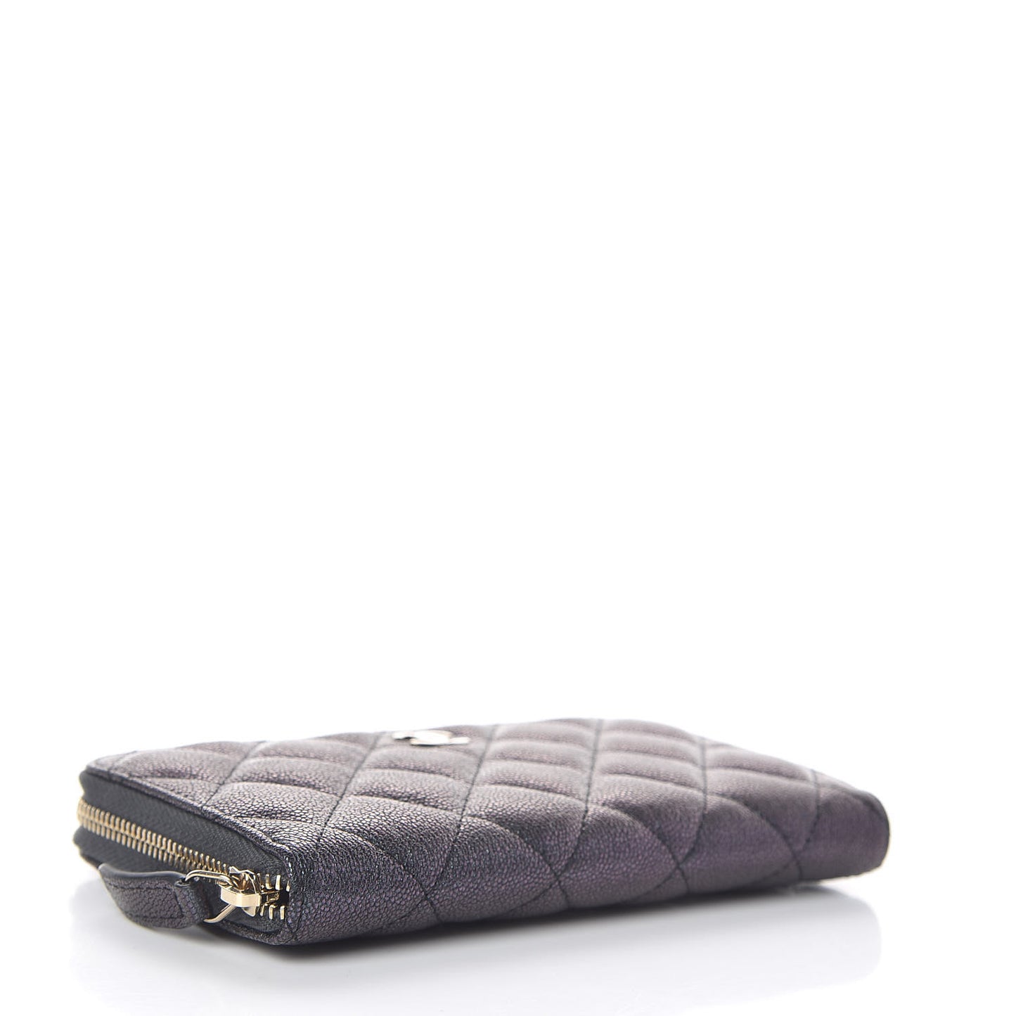 Iridescent Caviar Quilted Medium Zip Around Wallet Black