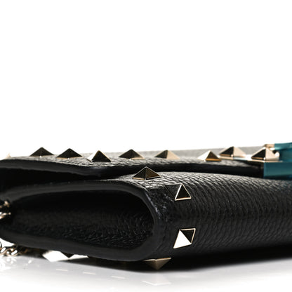 Valentino Garavani Pebbled Calfskin Rockstud Flip Lock Wallet On Chain Black 8 of 14