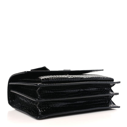 Saint Laurent Calfskin Crocodile Embossed Medium Monochrome Monogram Sunset Black 4 of 8