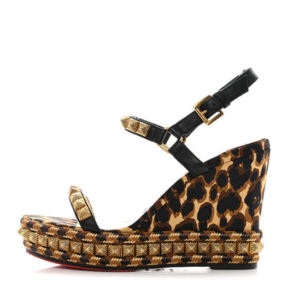 Christian Louboutin Nappa Silk Leopard Pira Ryad 110 Wedge Sandals 40 Black Marron 1 of 9
