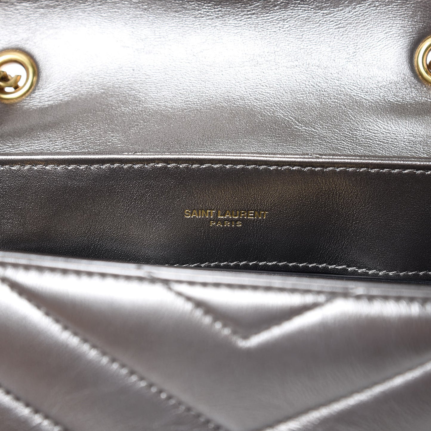 Metallic Calfskin Y Quilted Monogram Small Loulou Chain Satchel Brown Metallic