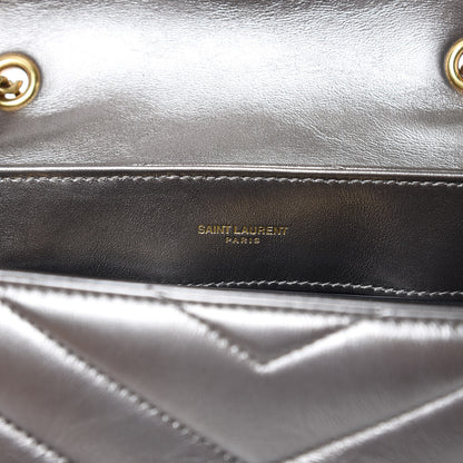 Saint Laurent Metallic Calfskin Y Quilted Monogram Small Loulou Chain Satchel Brown Metallic 7 of 9