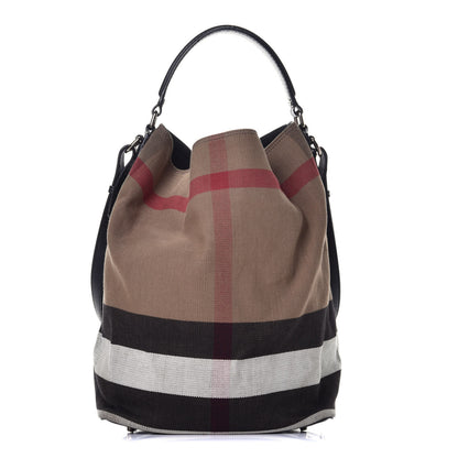 Burberry Canvas Mega Check Medium Ashby Hobo Saddle Black 1 of 9