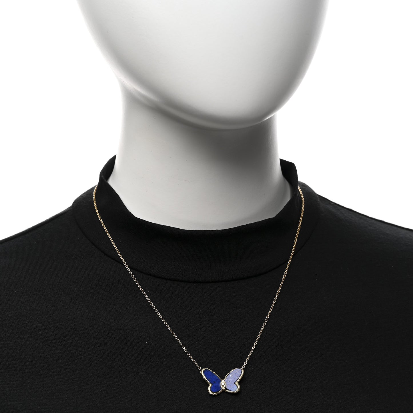 18K Yellow Gold Diamond Lapis Vintage Alhambra Butterfly Pendant Necklace