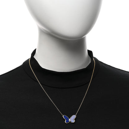 Van Cleef & Arpels 18K Yellow Gold Diamond Lapis Vintage Alhambra Butterfly Pendant Necklace 2 of 4