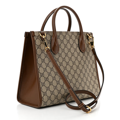 Gucci GG Supreme Monogram Azalea Calfskin Small Retro Interlocking G Tote Bag Beige Ebony Brown Sugar 3 of 11