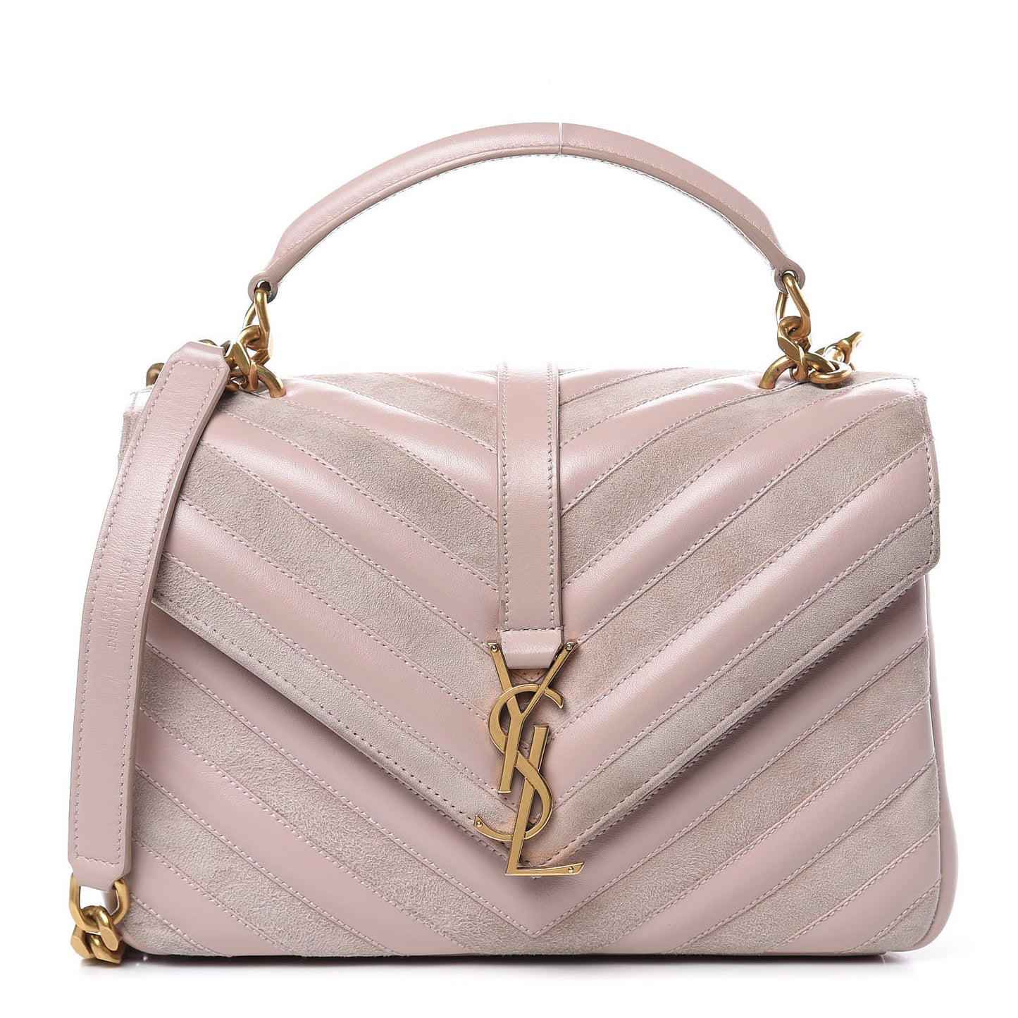 Calfskin Suede Matelasse Chevron Medium Monogram College Bag Rose Poudre