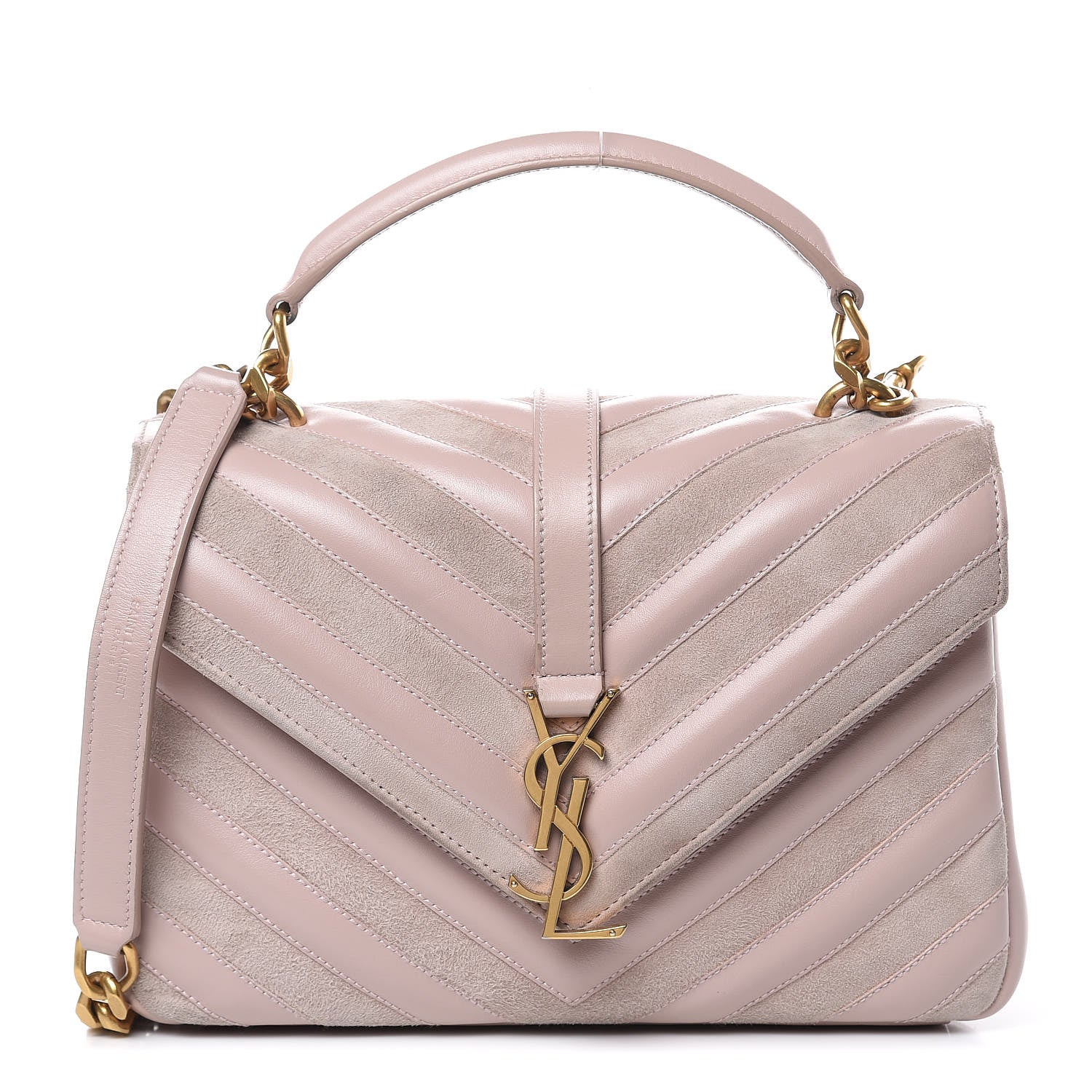 Saint Laurent Calfskin Suede Matelasse Chevron Medium Monogram College Bag Rose Poudre 1 of 12