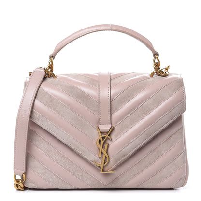 Saint Laurent Calfskin Suede Matelasse Chevron Medium Monogram College Bag Rose Poudre 1 of 12