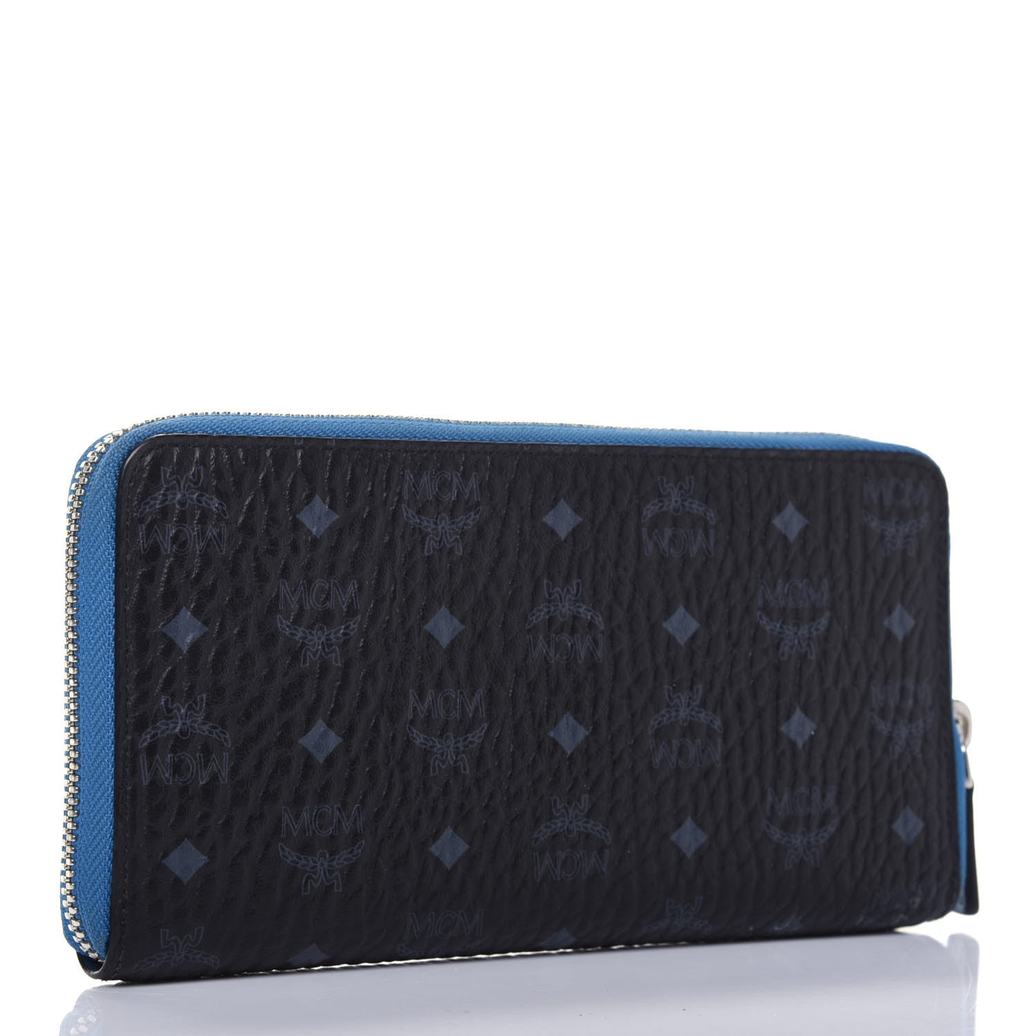 MCM Visetos Large Zip Around Wallet Black Blue 3 of 18