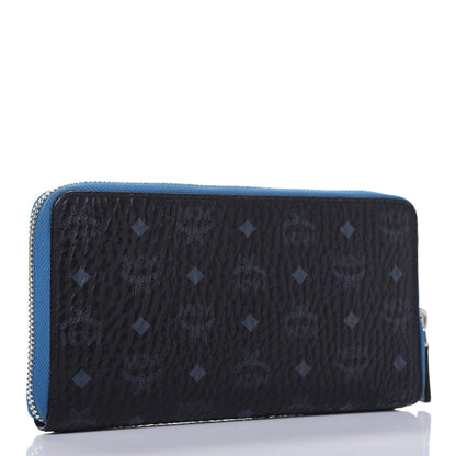 MCM Visetos Large Zip Around Wallet Black Blue 3 of 18