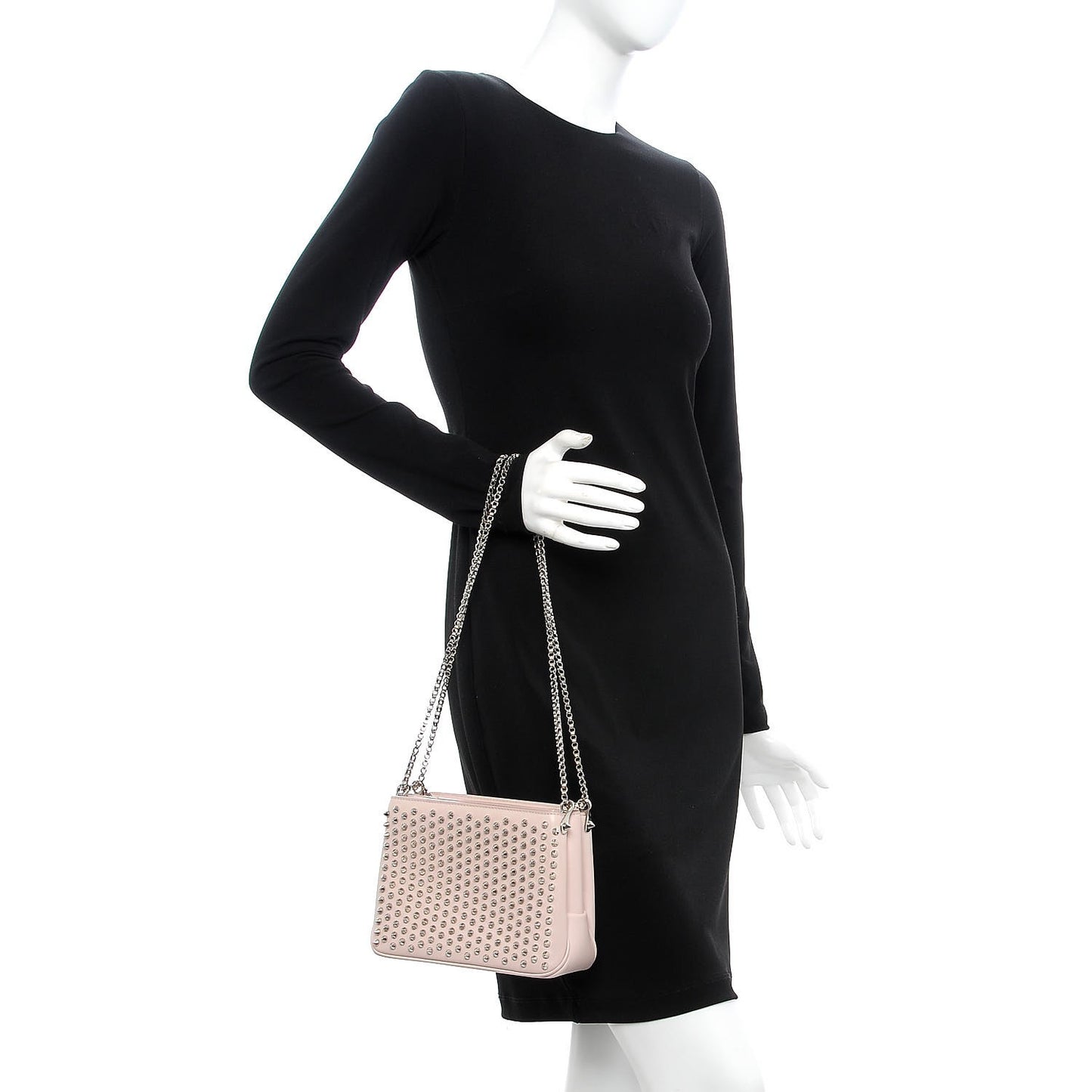 Calfskin Small Triloubi Paris Spikes Chain Bag Ballerina Silver