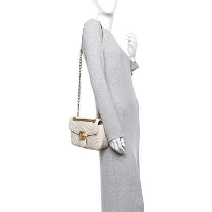 Gucci Calfskin Matelasse Small GG Marmont Shoulder Bag White 2 of 14