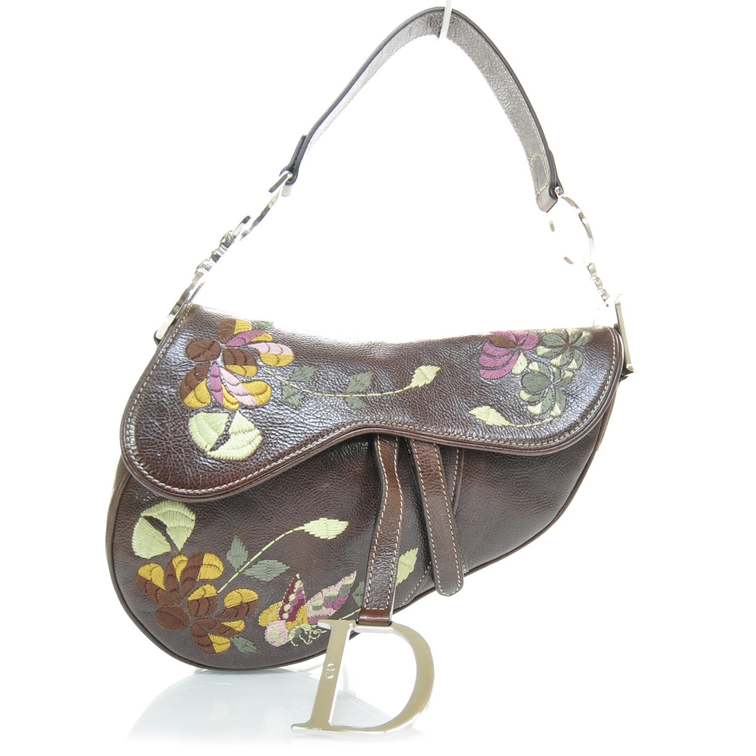 Christian Dior Calfskin Embroidered Romantic Flowers Saddle Bag 1 of 10