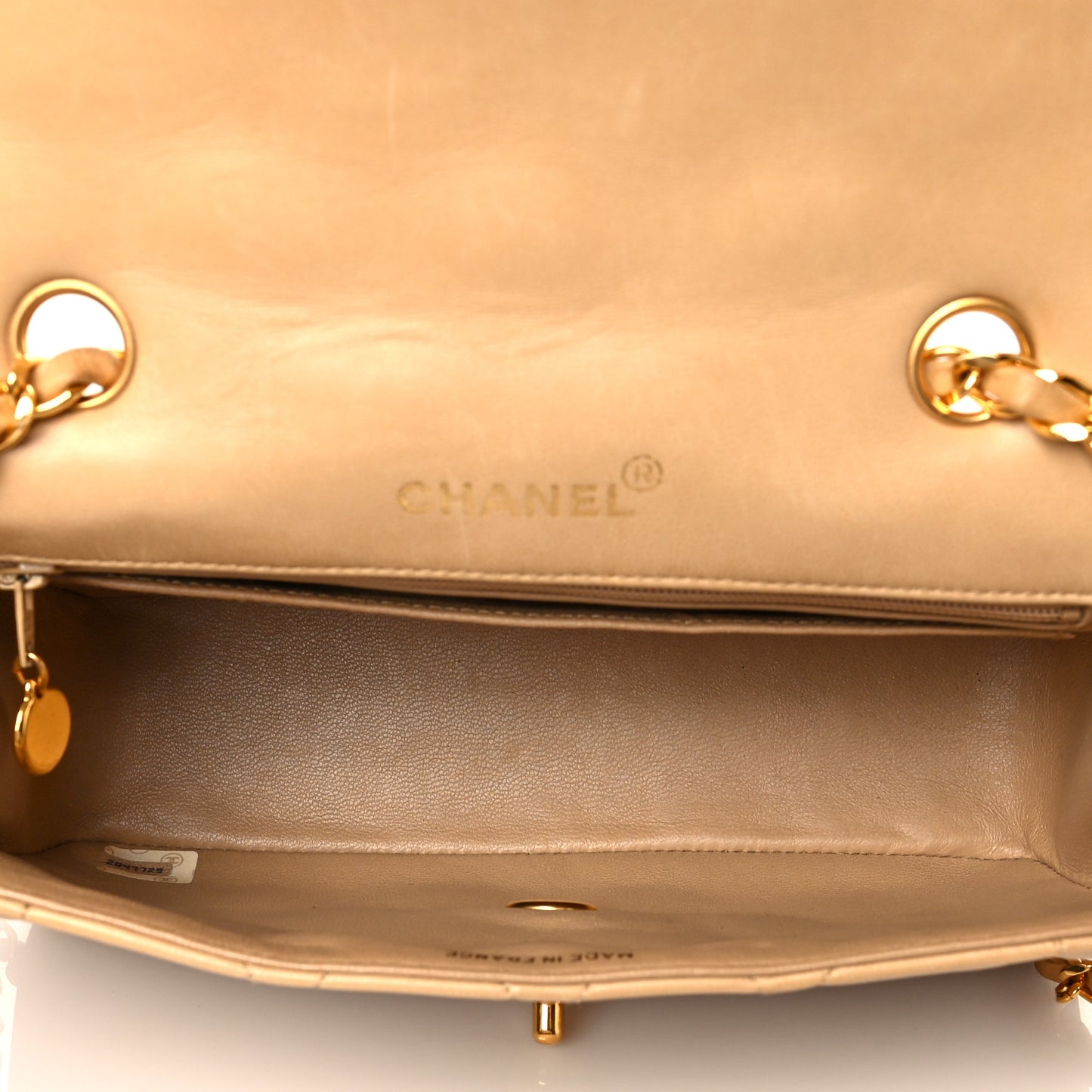 Lambskin Quilted Small Single Flap Beige