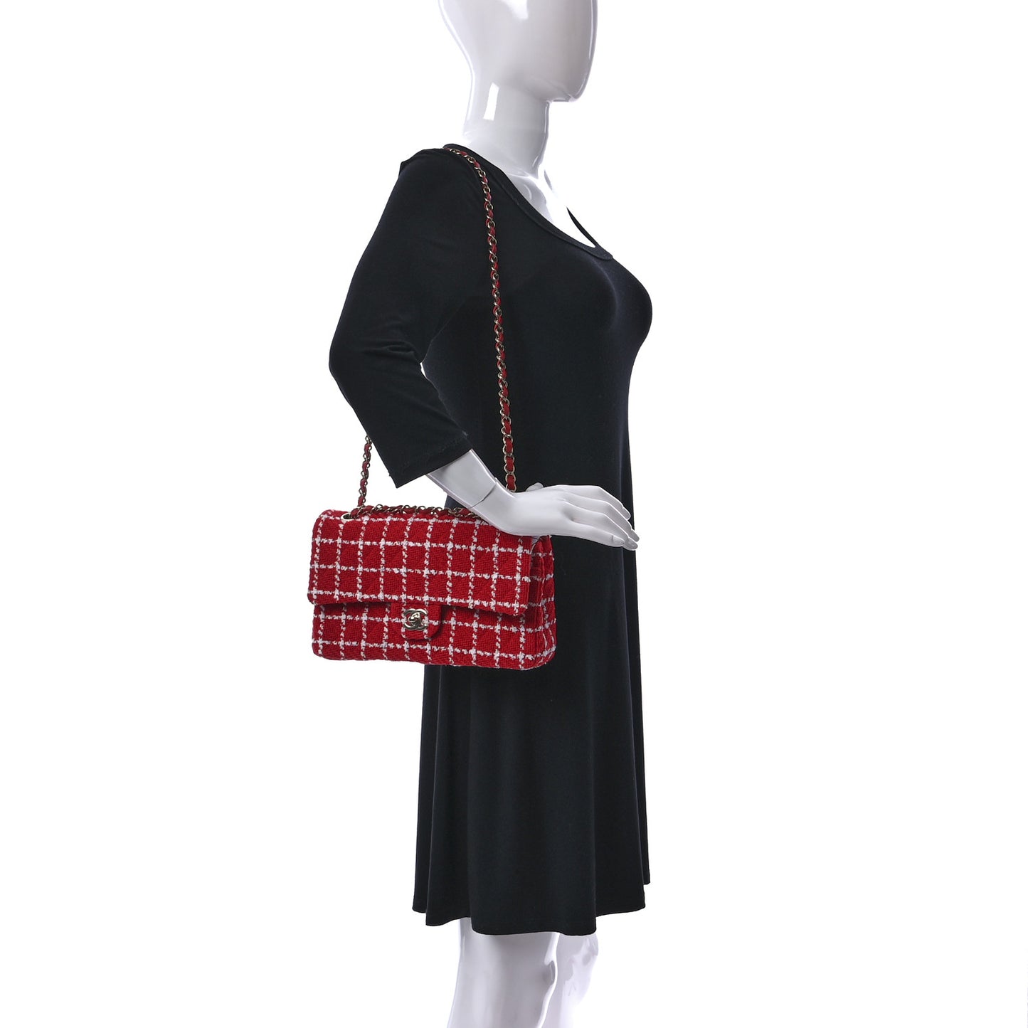 Tweed Quilted Medium Double Flap Red White